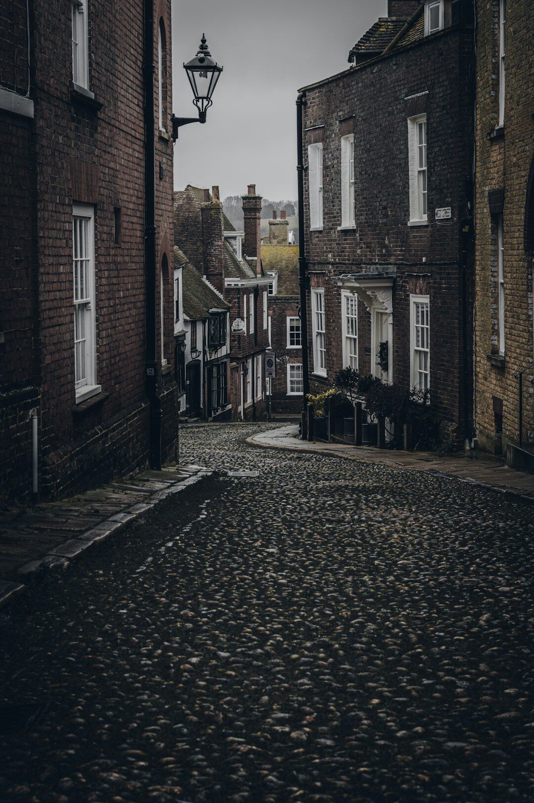 European cobblestone street with historic buildings