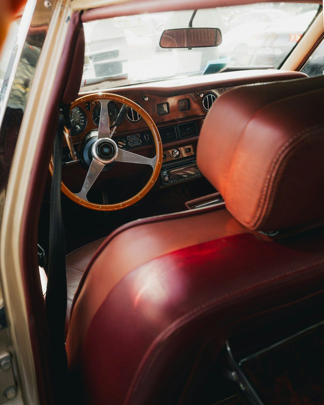 Premium leather car interior with wood trim