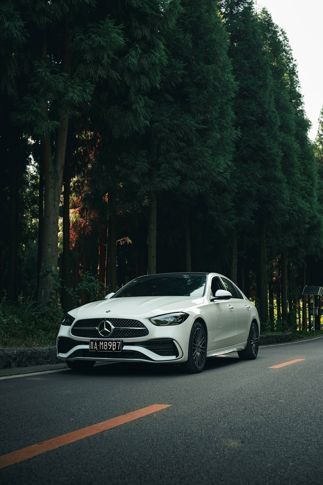 White premium sedan parked on an open road