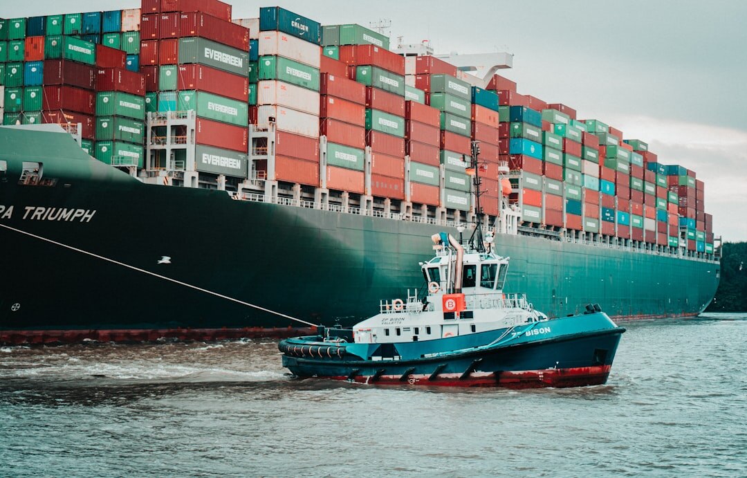 Cargo ship loaded with containers at a port